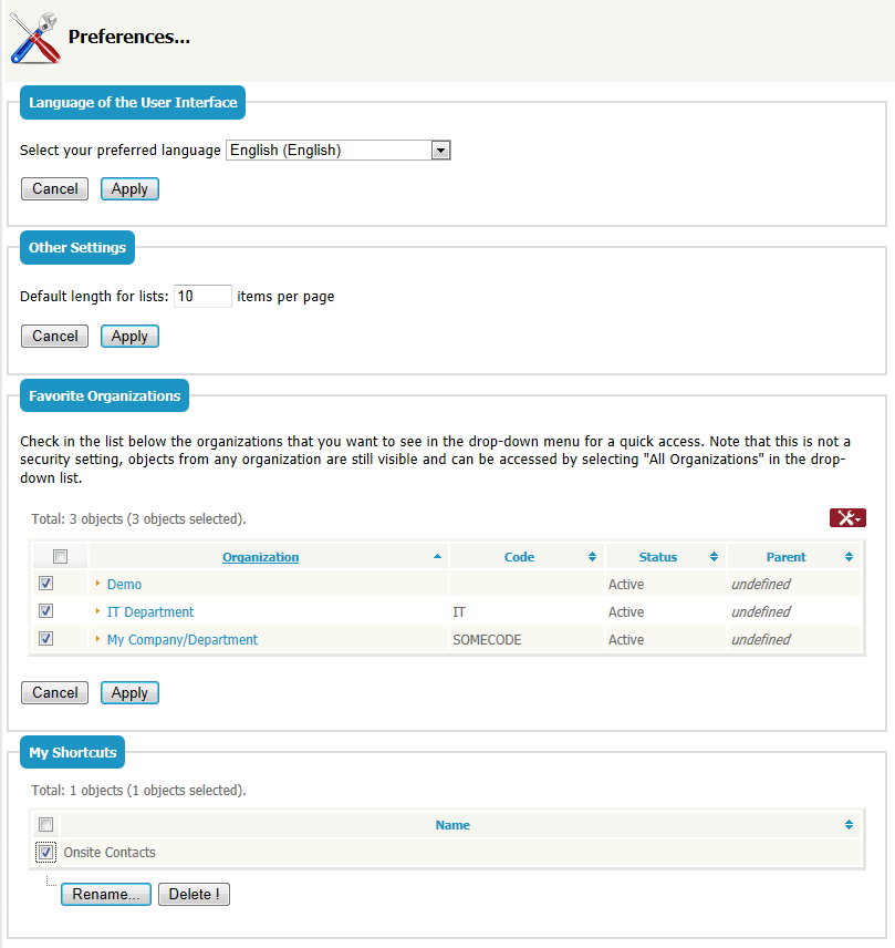 User Preferences