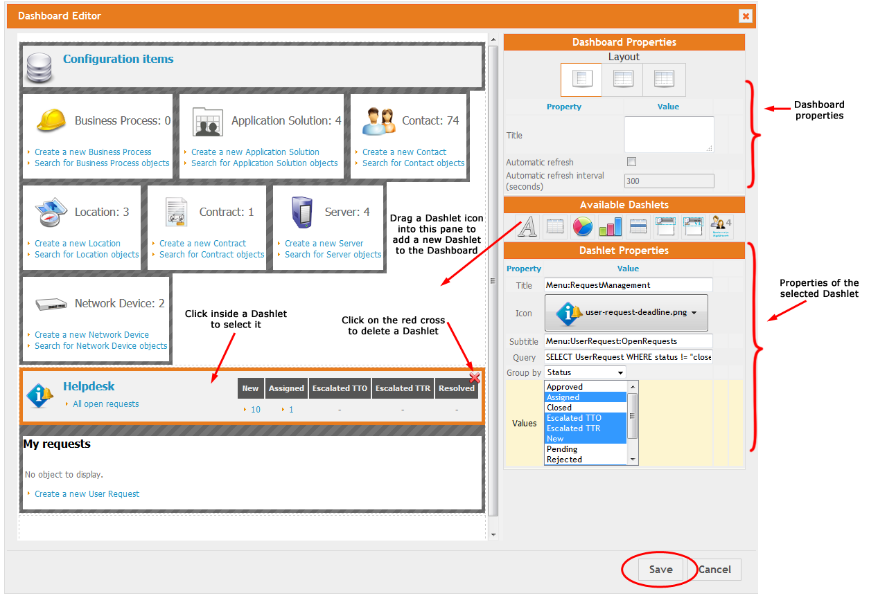 Dashboard editor dialog