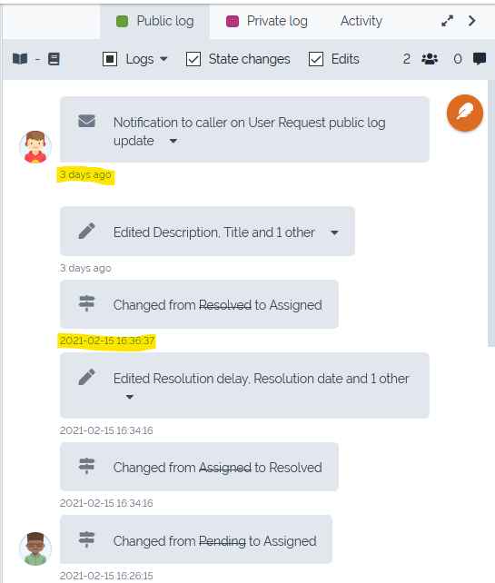 Activity history