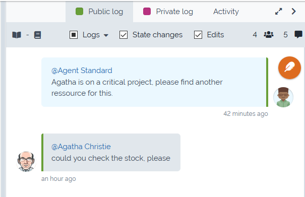 Result of a mention in log