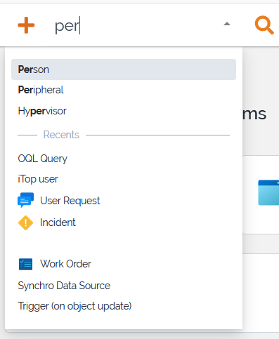 Quick creation dropdown