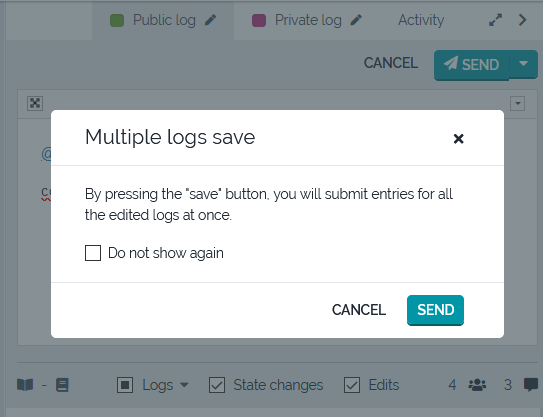 Multi logs update confirmation