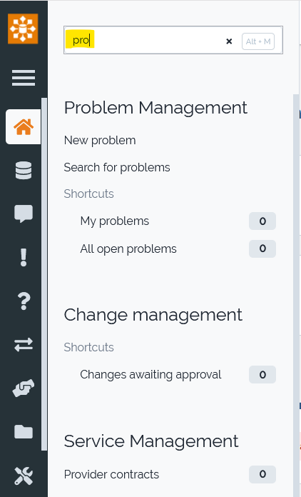 Search in Menus