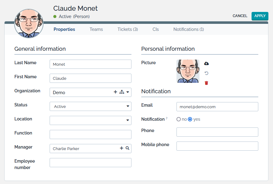 Form for modifying an Person