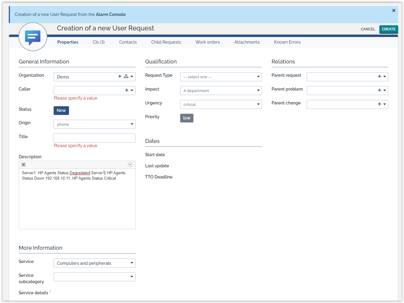 Creating a ticket