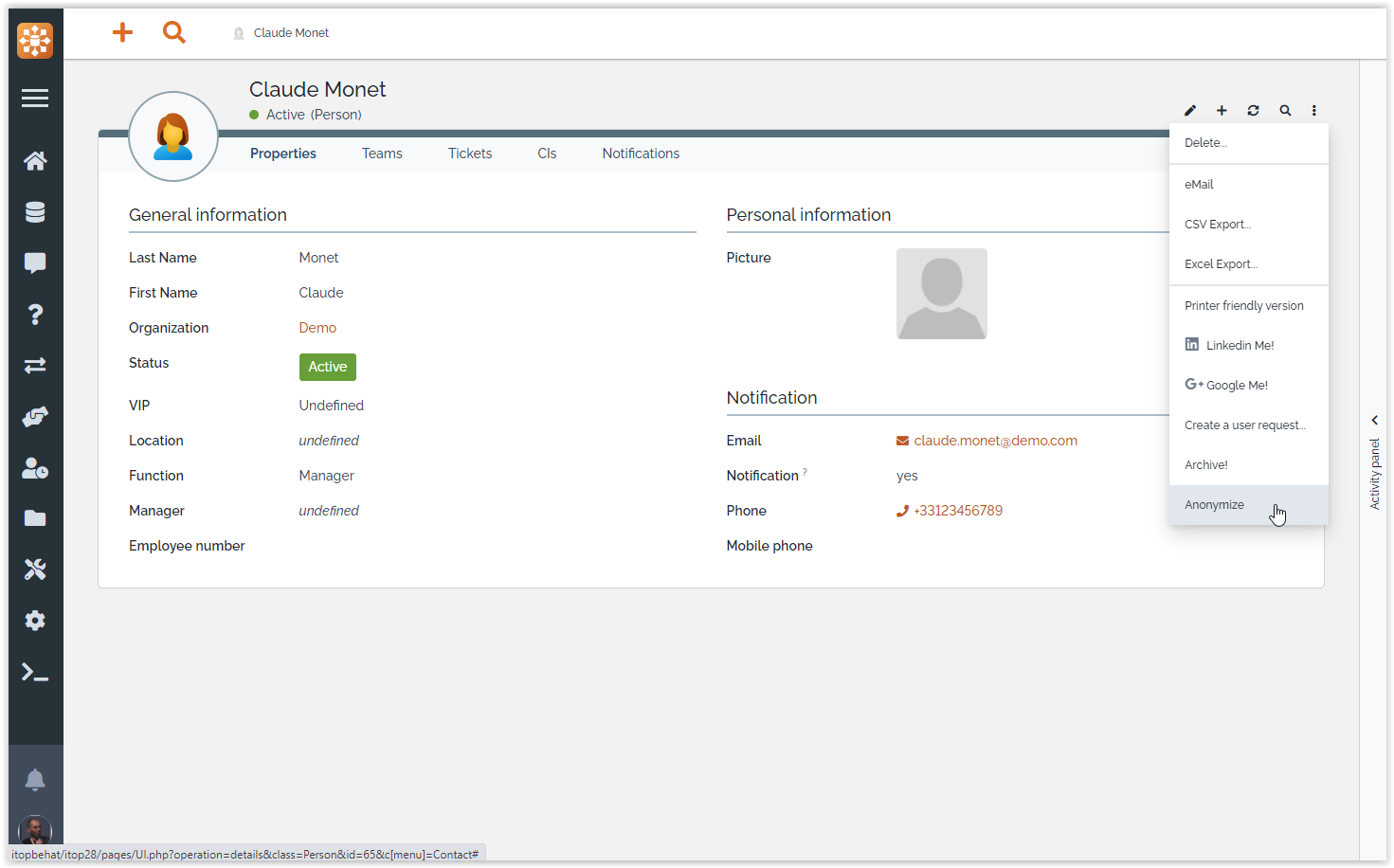 Anonymize One Contact