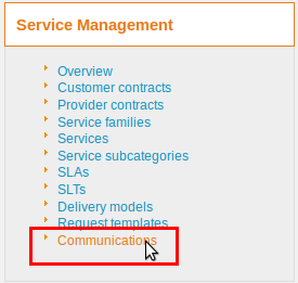  "Communications" menu 