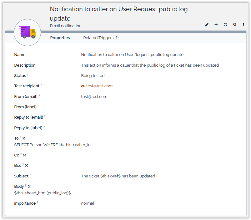 Example of an Email Action