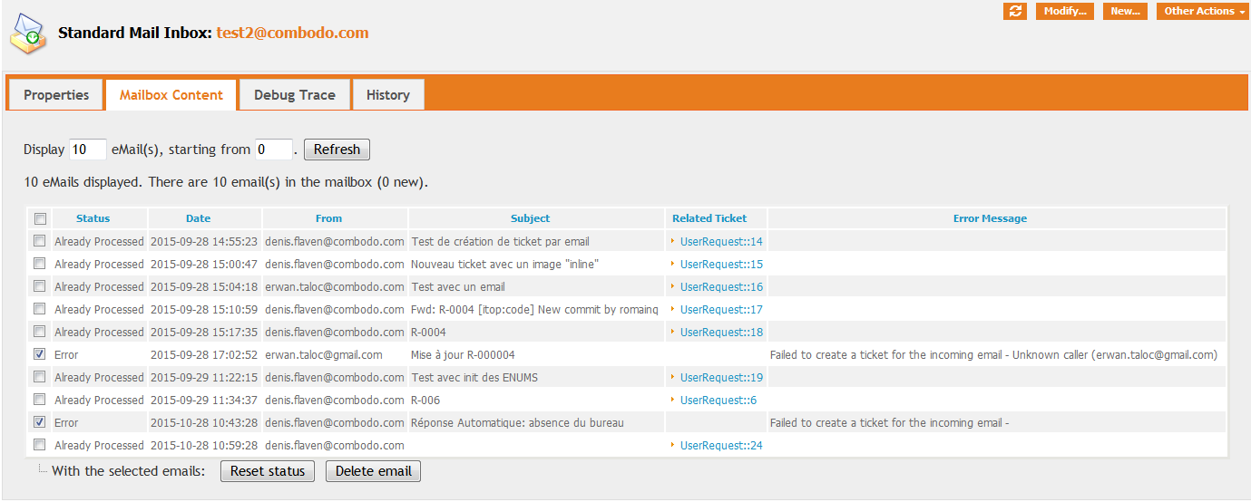 Mailbox Content tab