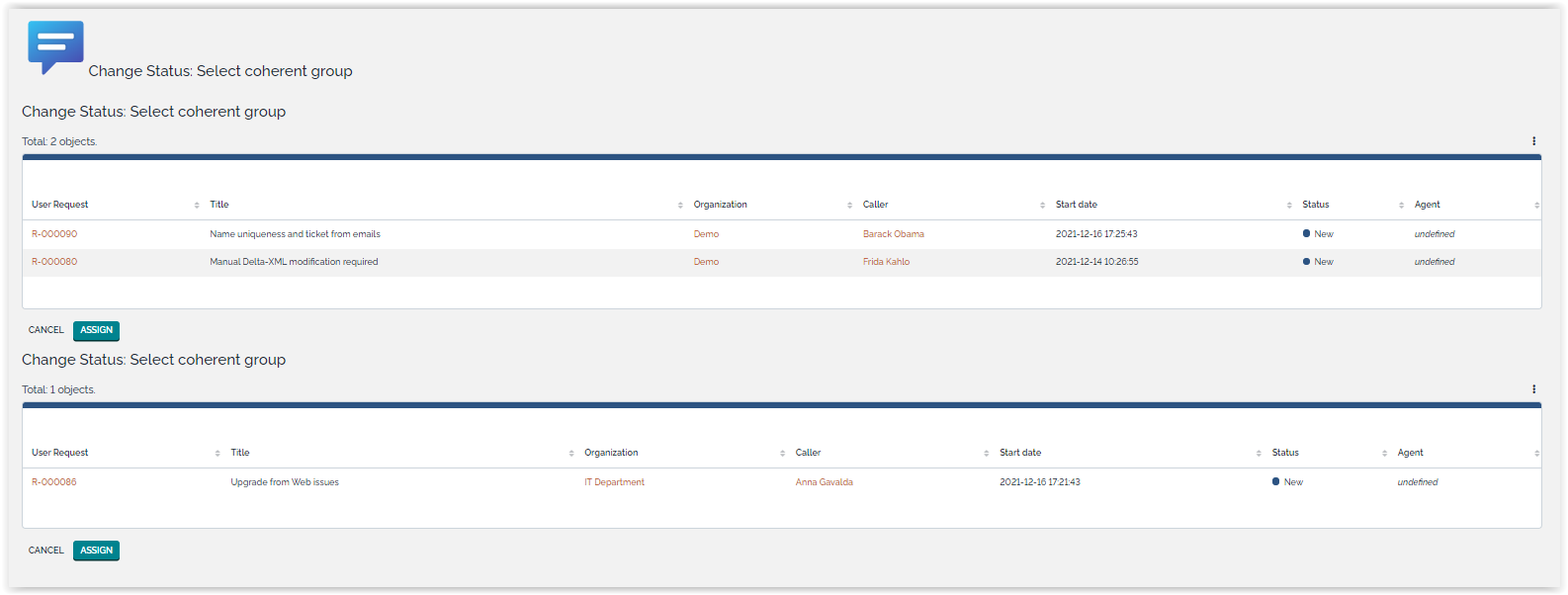 Tickets are grouped by coherency