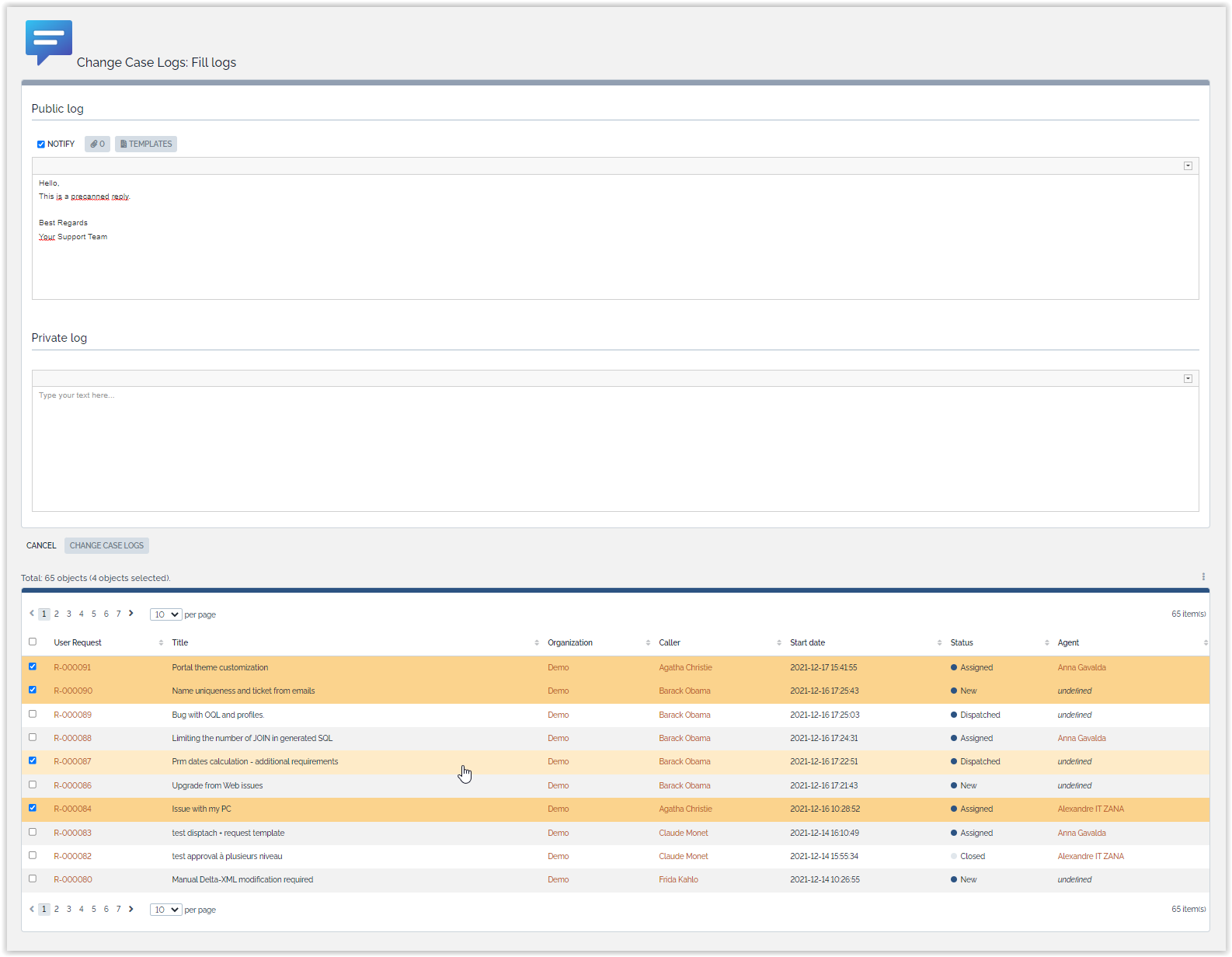 Fill case logs