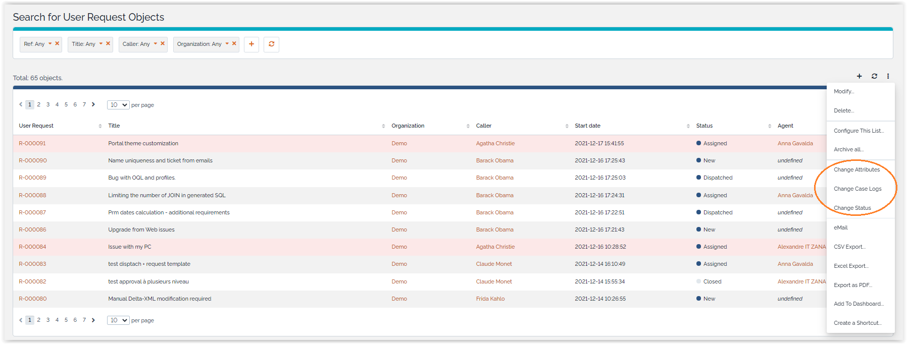 Select list of tickets