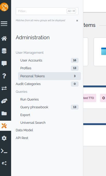 admin token menu
